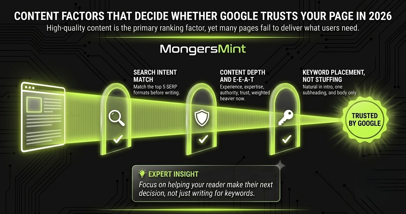 13 Effective On Page SEO Factors to Boost Rankings in 2026 2 Content Factors That Decide Whether Google Trusts Your Page- Mongersmint