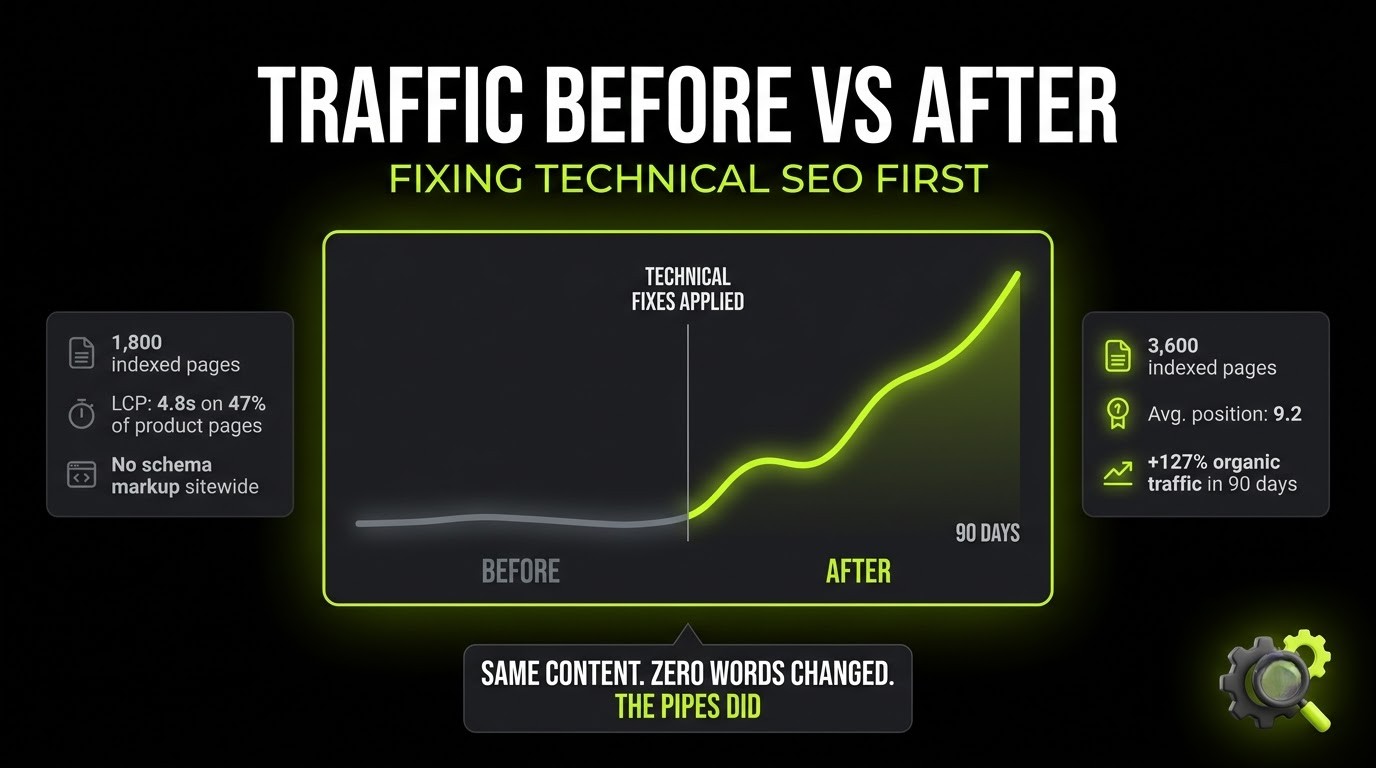 Technical SEO vs On-Page SEO: Differences & Priorities 2026 2 Traffic_comparison_infographic_Mongersmint