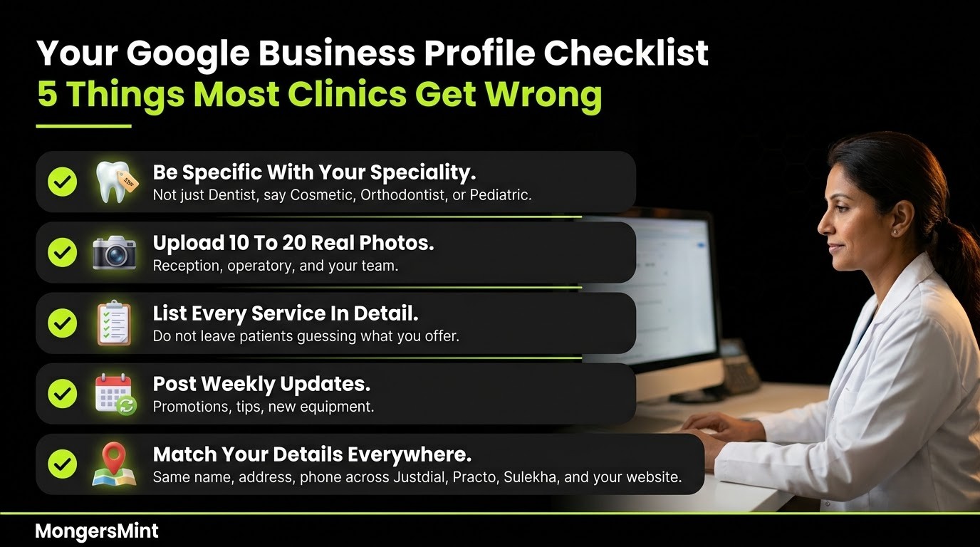 Digital Marketing for Dental Clinics Experts Guide India 2026 2 Your Google Business Profile Checklist 5 Things Most Clinics Get Wrong- MongersMint